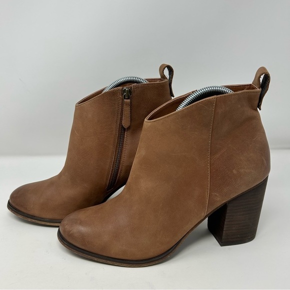 Nordstrom BP Tan Light Brown Leather Stacked Heel Ankle Boots Size 10 Comfort - Picture 11 of 14